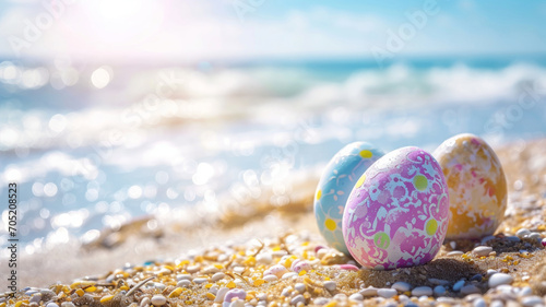 Easter eggs on the seashore. photo
