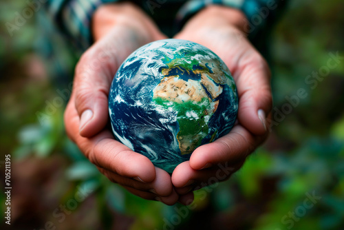 Hands Holding Painted Earth Globe in Nature