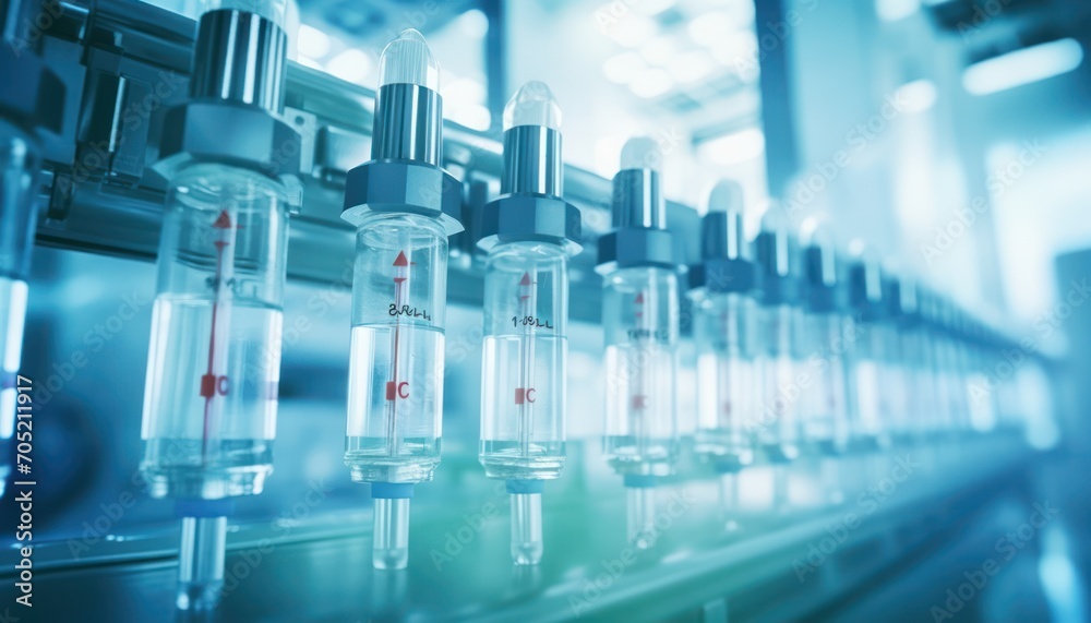 Row of Glass Vials on Counter, Clear Containers for Storage or Display Row of Glass Vials on Counter, Clear Containers for Storage or Display