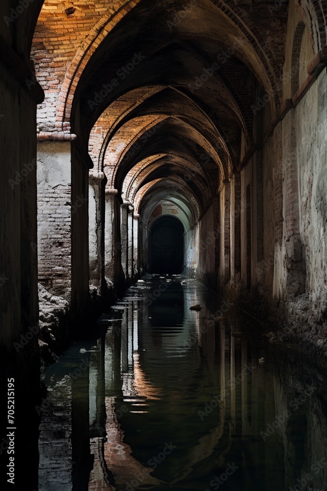 ancient and wide tunnel of vaulted architecture
