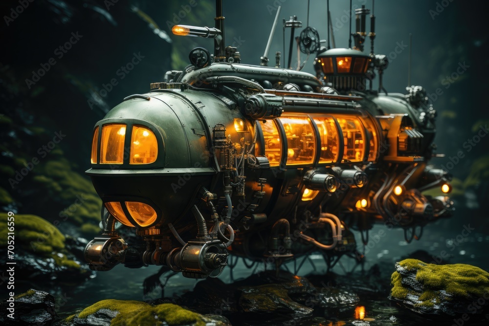 Mineiro Submarine Collects minerals in the ocean depths., generative IA Mineiro Submarine Collects minerals in the ocean depths., generative IA