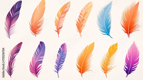 Set of magic colorful feathers. Multicolor feather watercolor hand drawn, illustration.  © nataliia_ptashka