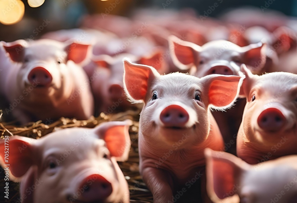 AI generated illustration of a group of pigs congregating around a bale ...