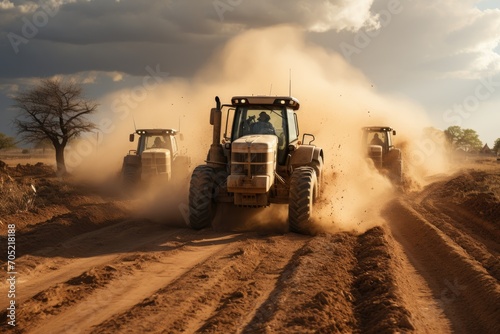 TRACTOR OPERATERS level arid land for the road., generative IA photo