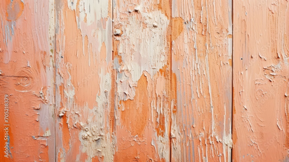 Background with texture of old rough shabby wooden planks, painted in peach fuzz color