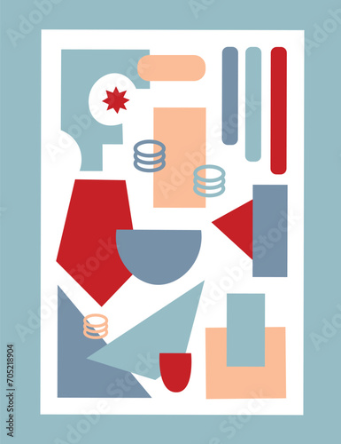 Set of geometric shapes. Abstract background shapes with brutalism style. Geometric posters. Direction in architecture. Retro elements. Minimalist design. Flat illustration