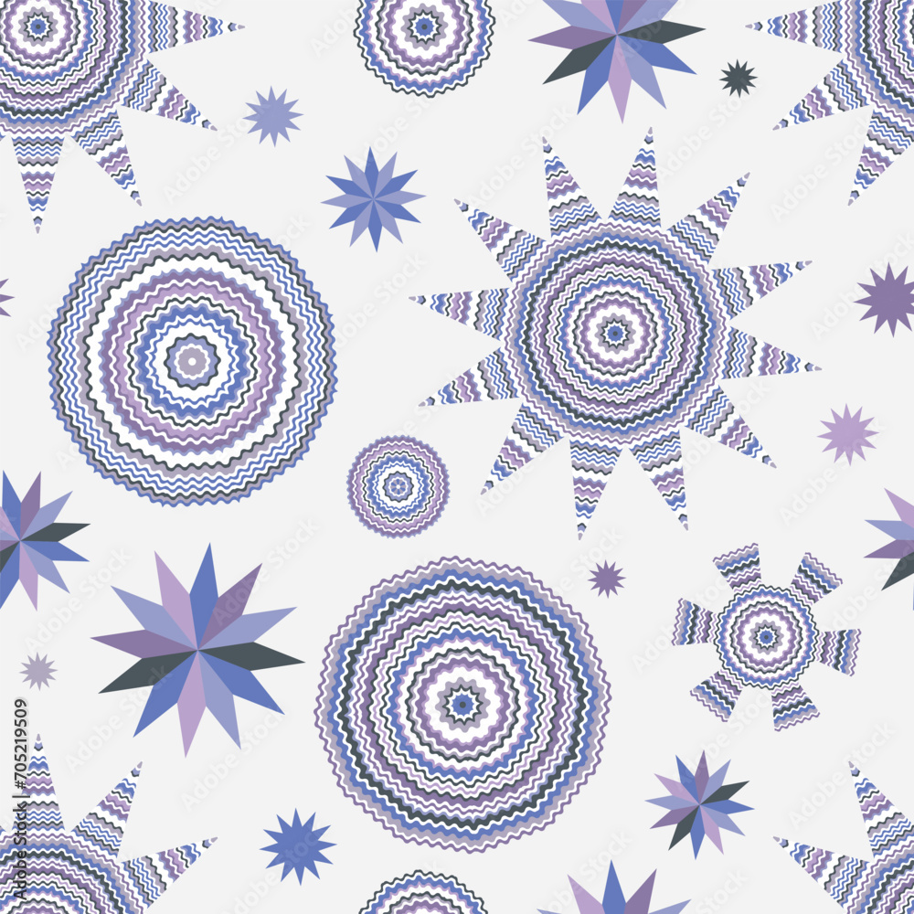 Fototapeta premium Striped seamless white pattern with distinctive figures of wavy lines in pastel retro colors. Vector image