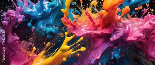 A vivid paint splash swirling, mix of colors as two chemicals reaction photo
