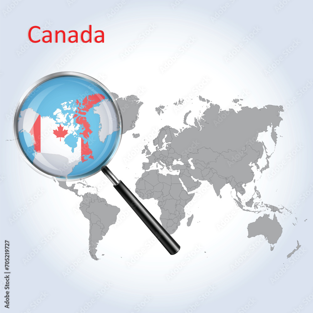 Magnified map Canada with the flag of Canada enlargement of maps, Vector Art Magnified map Canada with the flag of Canada enlargement of maps, Vector Art