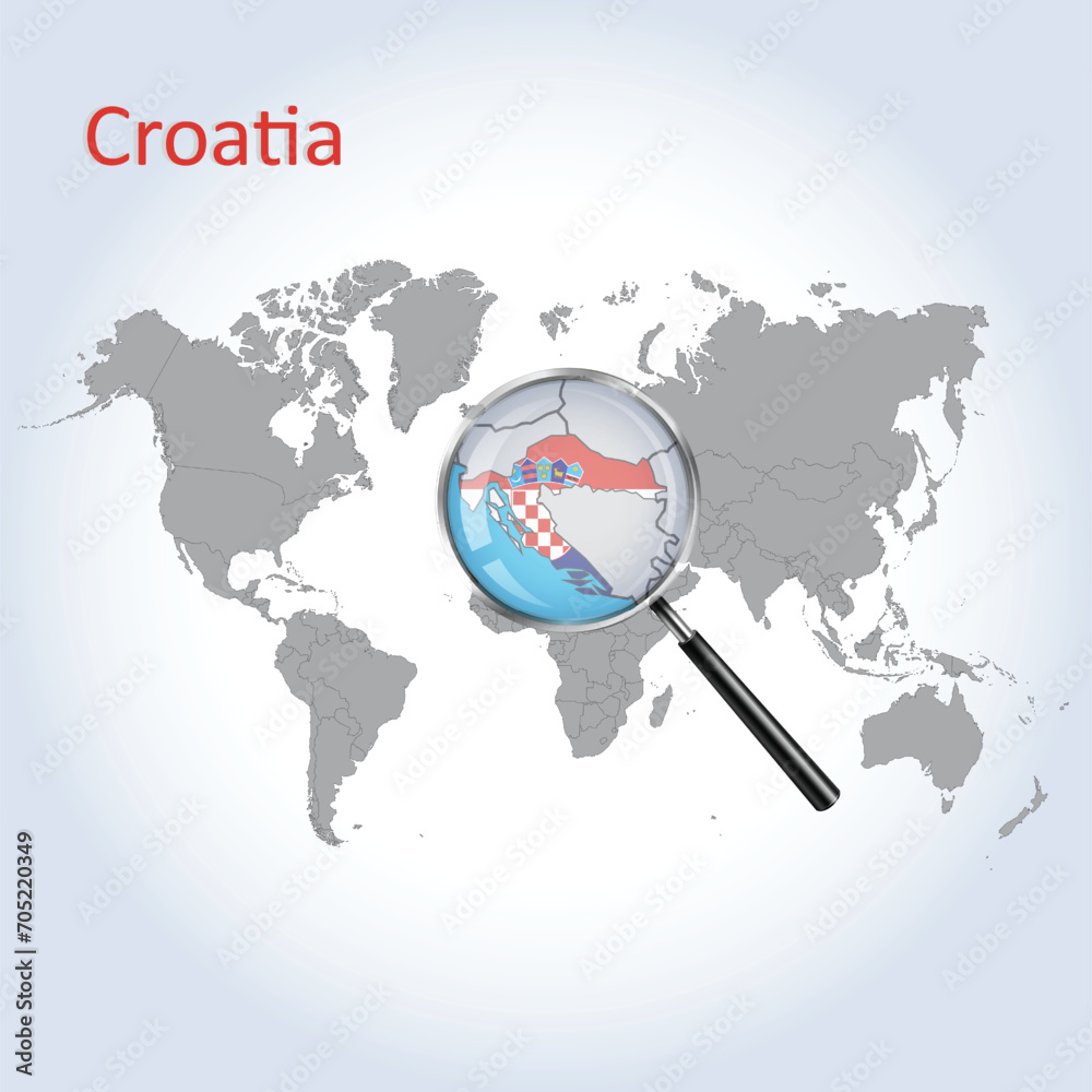 Magnified map Croatia with the flag of Croatia enlargement of maps, Vector Art