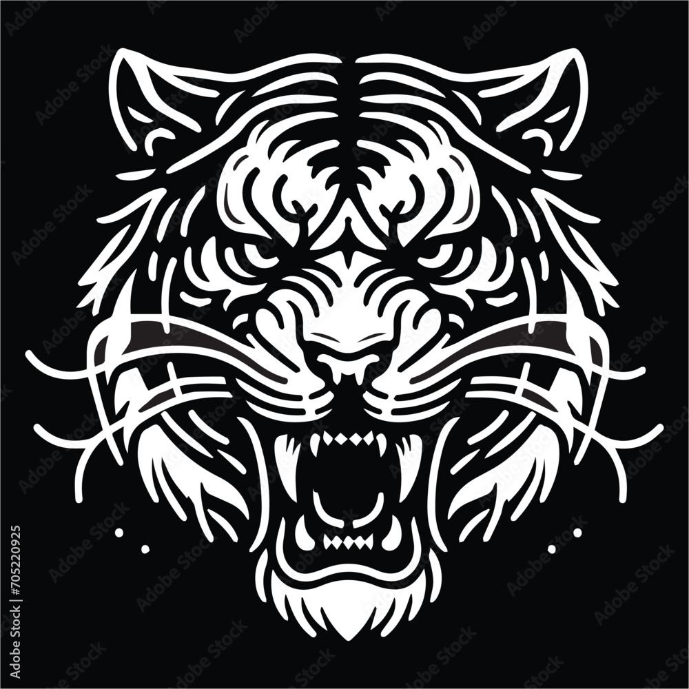 Tiger head , Angry Tiger head silhouette
