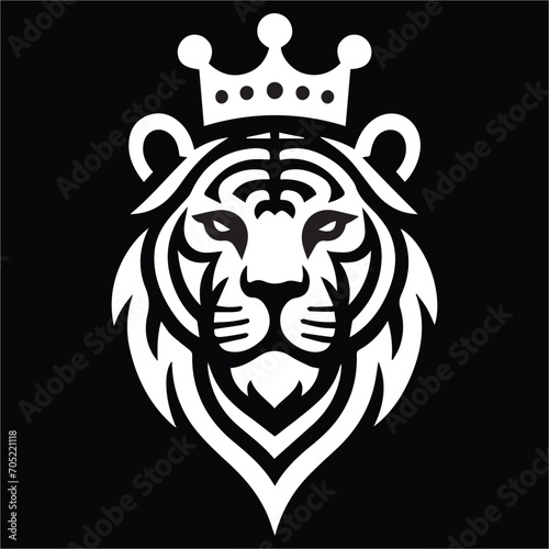 King tiger crown    King Tiger head black and white illustration vector