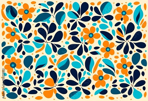 blue and orange floral design on white background canvas print by philippa