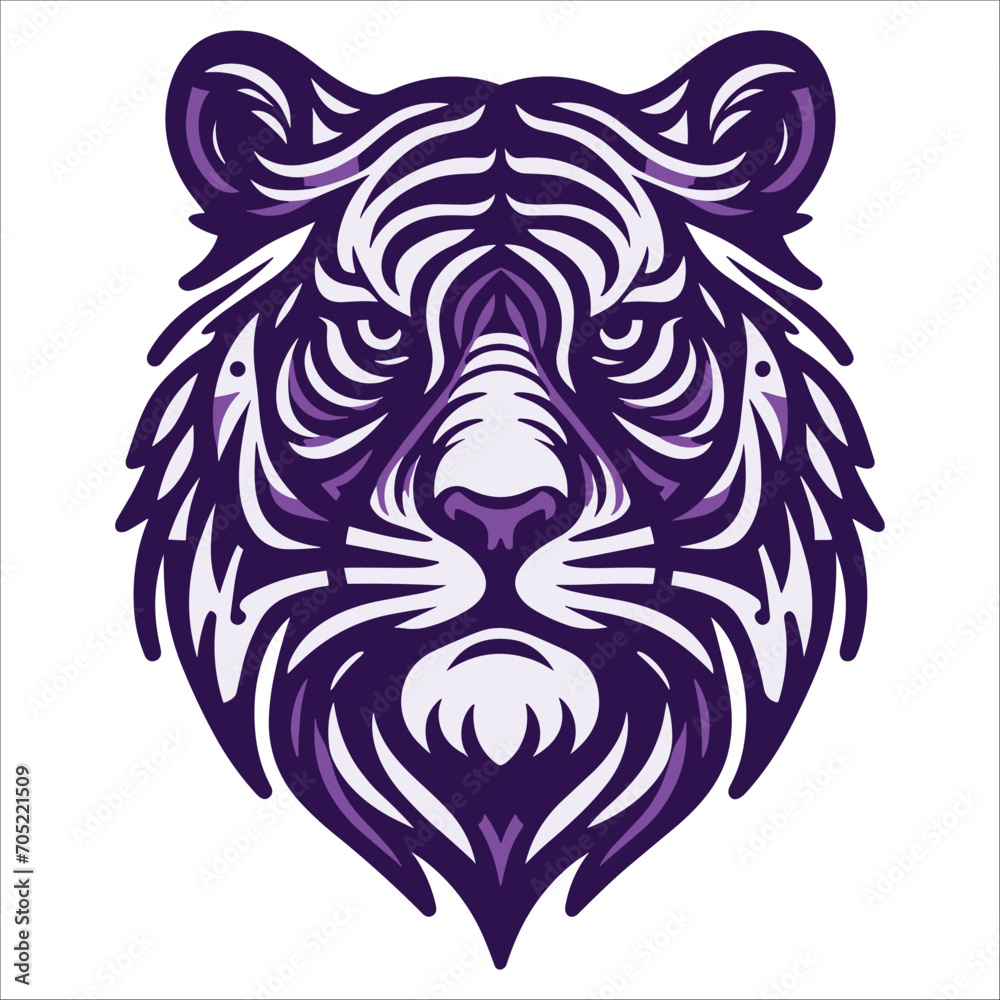 Tiger head , Purple Tiger head illustration