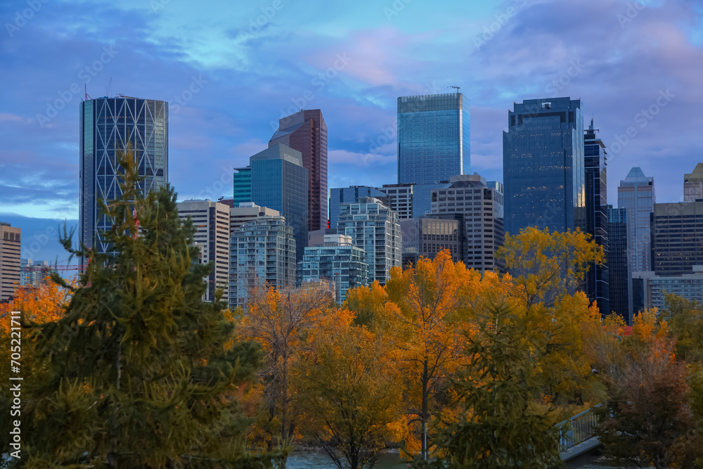 Calgary city skyline during autumn time under twilight. Calgary city skyline during autumn time under twilight.