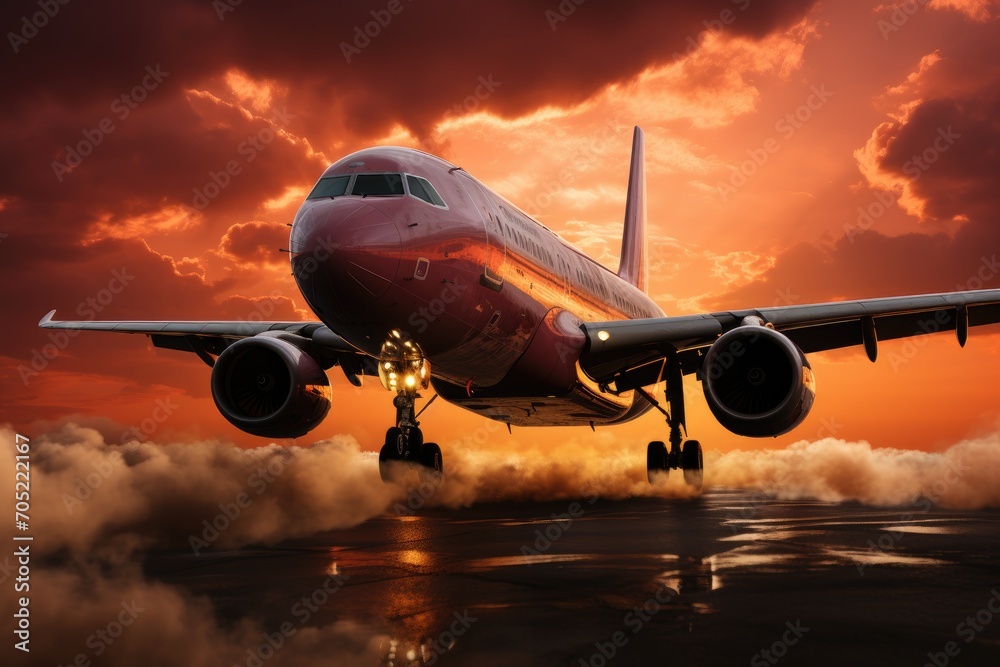 Plane taking off: Rapid, strength and beauty engines in the sky., generative IA Plane taking off: Rapid, strength and beauty engines in the sky., generative IA