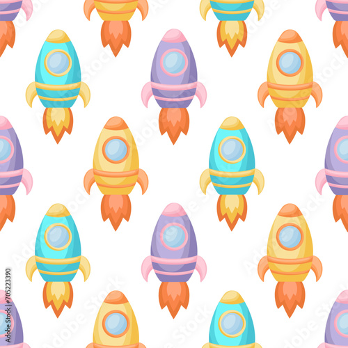 Cute children's seamless pattern with rockets. Creative kids texture for fabric, wrapping, textile, wallpaper, apparel. Vector illustration