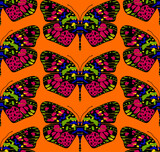 Abstract Hand Drawing Colorful Tile Art Deco Monarch Butterflies Seamless Vector Pattern Isolated Background