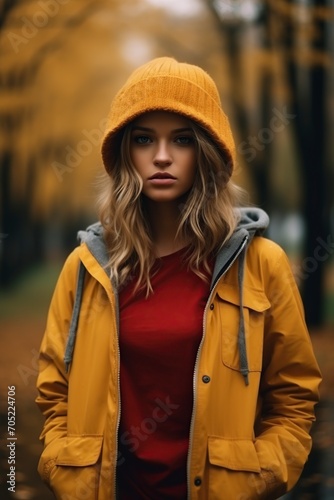 sad little girl outdoors in rainy autumn weather