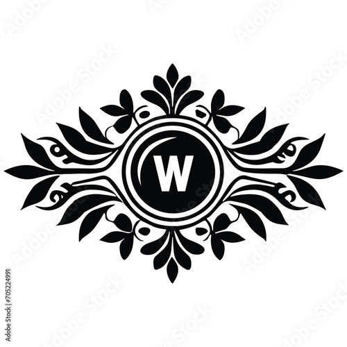 Floral botanical alphabet. W Letter with plants and flowers