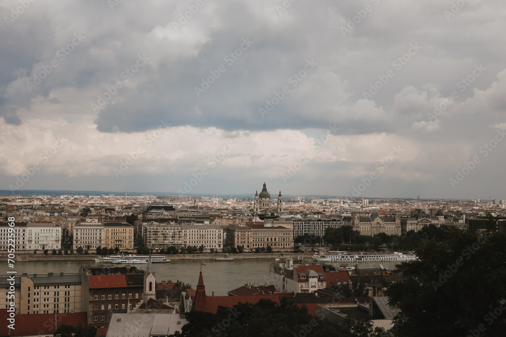 panoramic view of Budapest. cloudy sky view of the historical center from above. panoramic view of Budapest. cloudy sky view of the historical center from above.