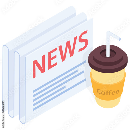 Isometric Cup of Coffee and Newspaper