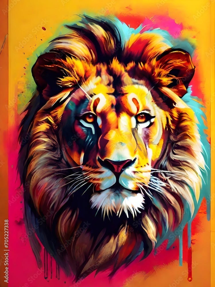 lion portrait colors.  Generative AI.