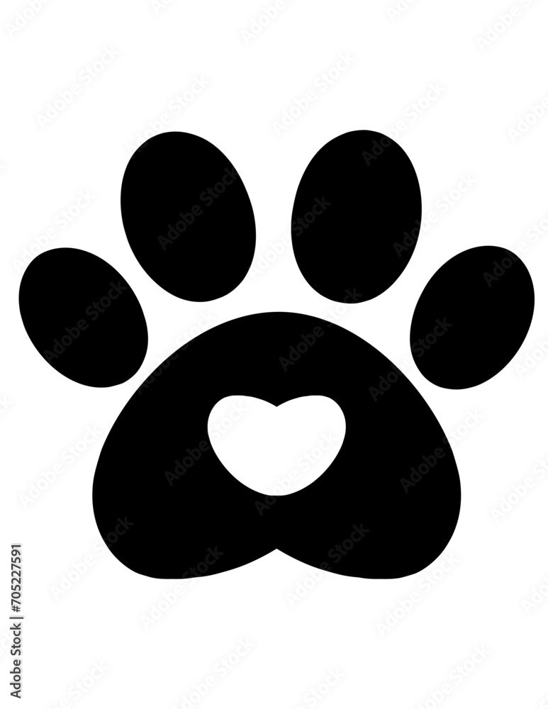 Paw Print Heart Silhouette SVG Vector