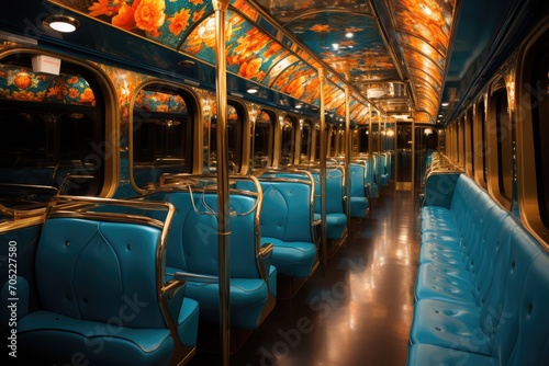 Decorated subway wagons celebrate special event with vibrant themes., generative IA