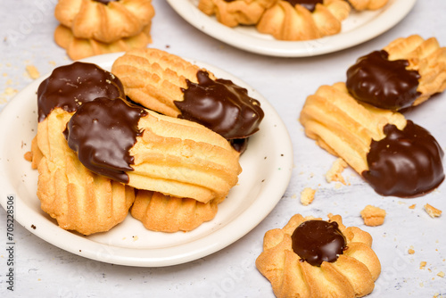 Εκτύπωση καμβά Chocolate shortbread cookies. Light background. Selective focus