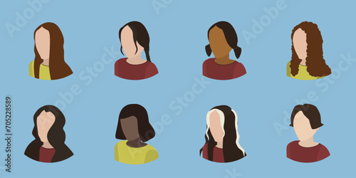 3D Isometric Flat Vector Set of Women Hairstyles, Beautiful Young Girls Portrait with Different Hair Styles