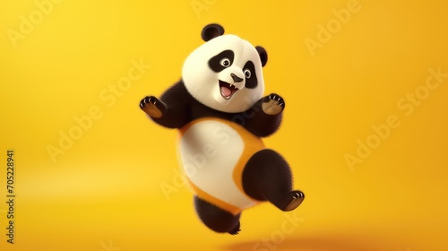 3d rendered illustration of a panda cartoon character isolated on yellow background © HA