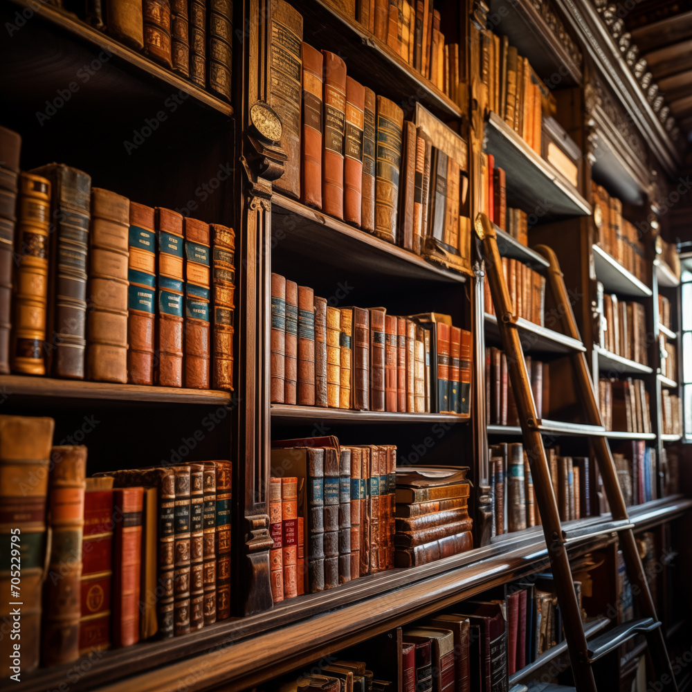 Library full of books.