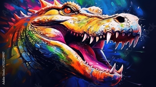 Crocodiles head on colorful background. © HA