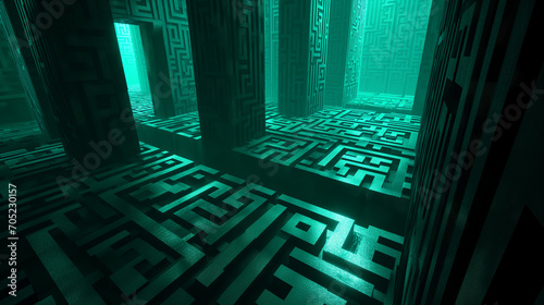 Teal Labyrinth: Maze-Like Geometric Pattern