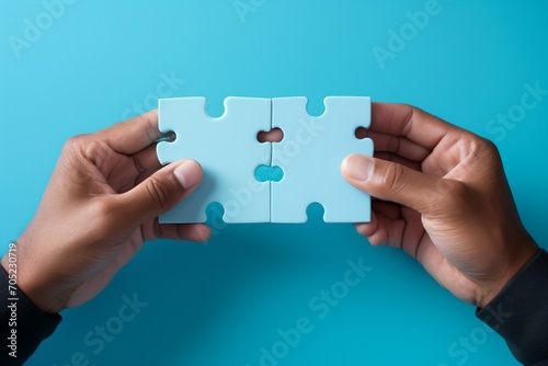 African American's hands holding two puzzle pieces