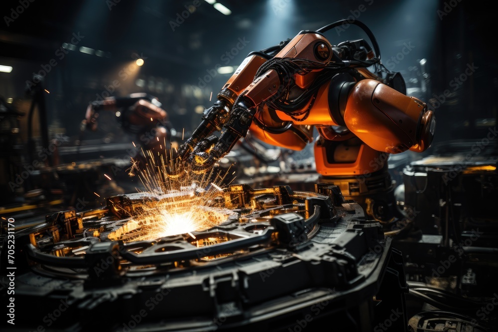 Precise robots welding parts for bodywork., generative IA