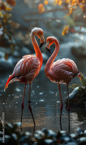 Couple of flamingo on romantic valentines background. Valentine s day greeting card