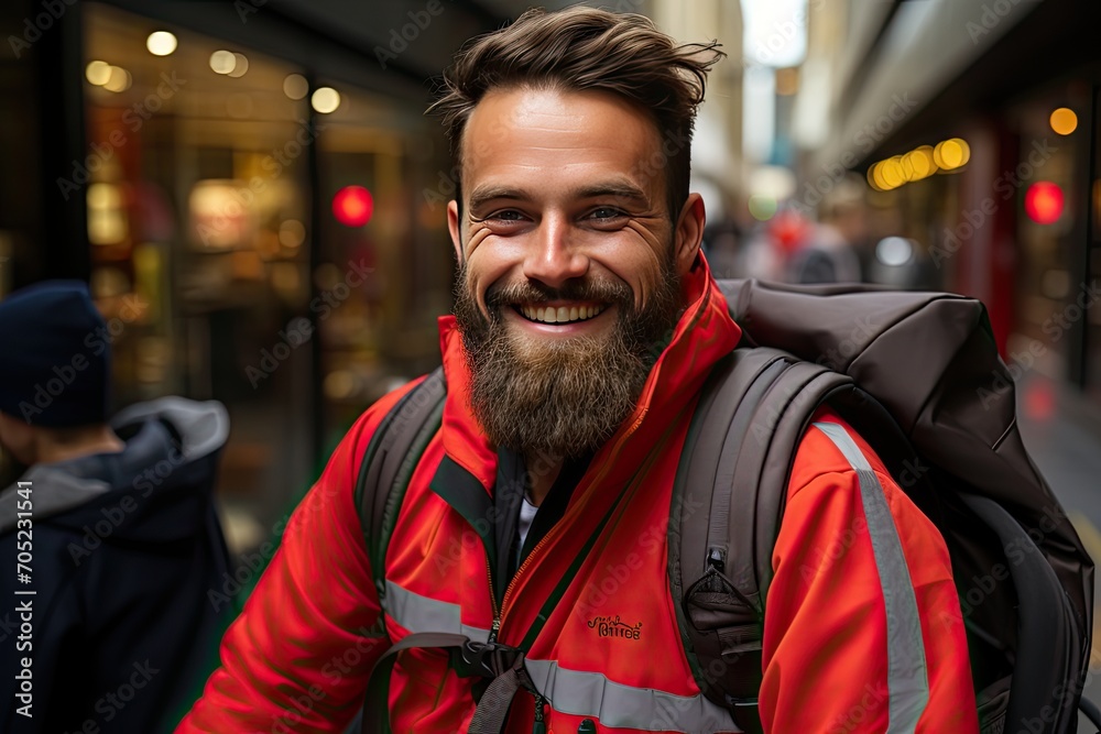 APP Delivery Delivery Hot Meal to Smiling Customer., generative IA APP Delivery Delivery Hot Meal to Smiling Customer., generative IA