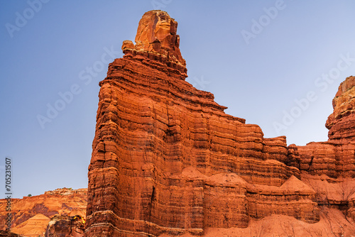 The Chimney Rock formation in the national park Capitol Reef in Utah early in the morning.