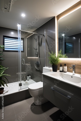 Modern bathroom interior with plants