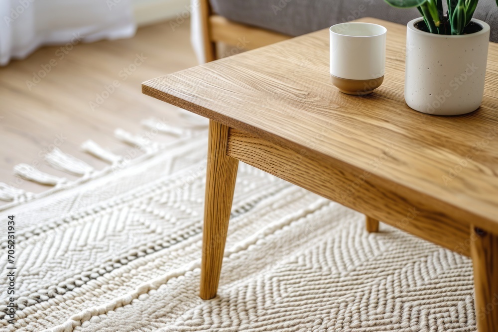 Obraz na płótnie Scandinavian solid wood coffee table w salonie