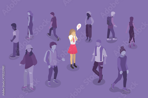 3D Isometric Flat Vector Illustration of Panic Attack, Mental Disorder, Social Phobia