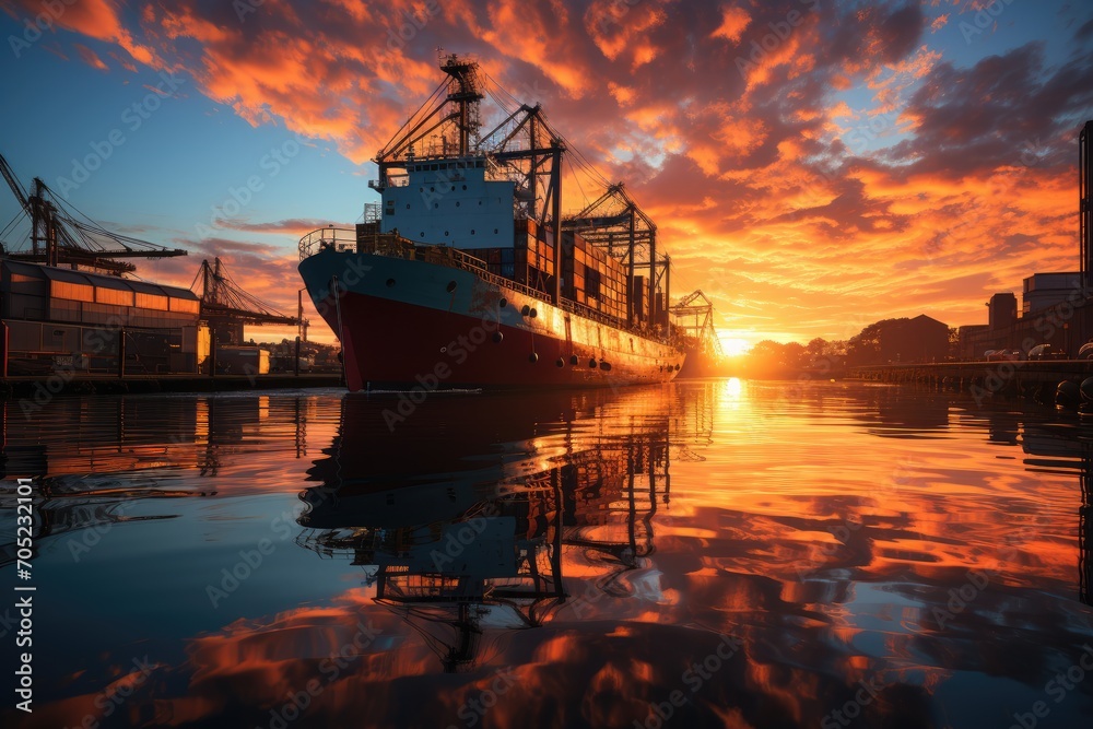 Port crane discharging diverse ship load., generative IA Port crane discharging diverse ship load., generative IA