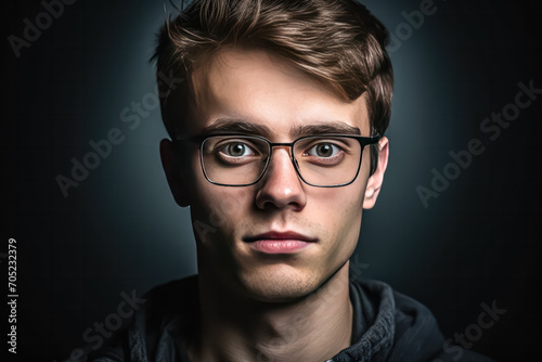 Classic portrait of a young man in a business suit on a dark background. A stock photo capturing sophistication and professional charm © Людмила Мазур
