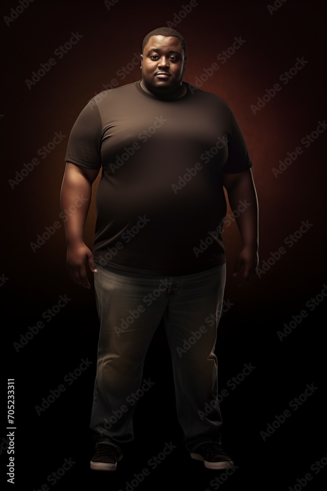 overweight black man posing in front of the camera overweight black man posing in front of the camera