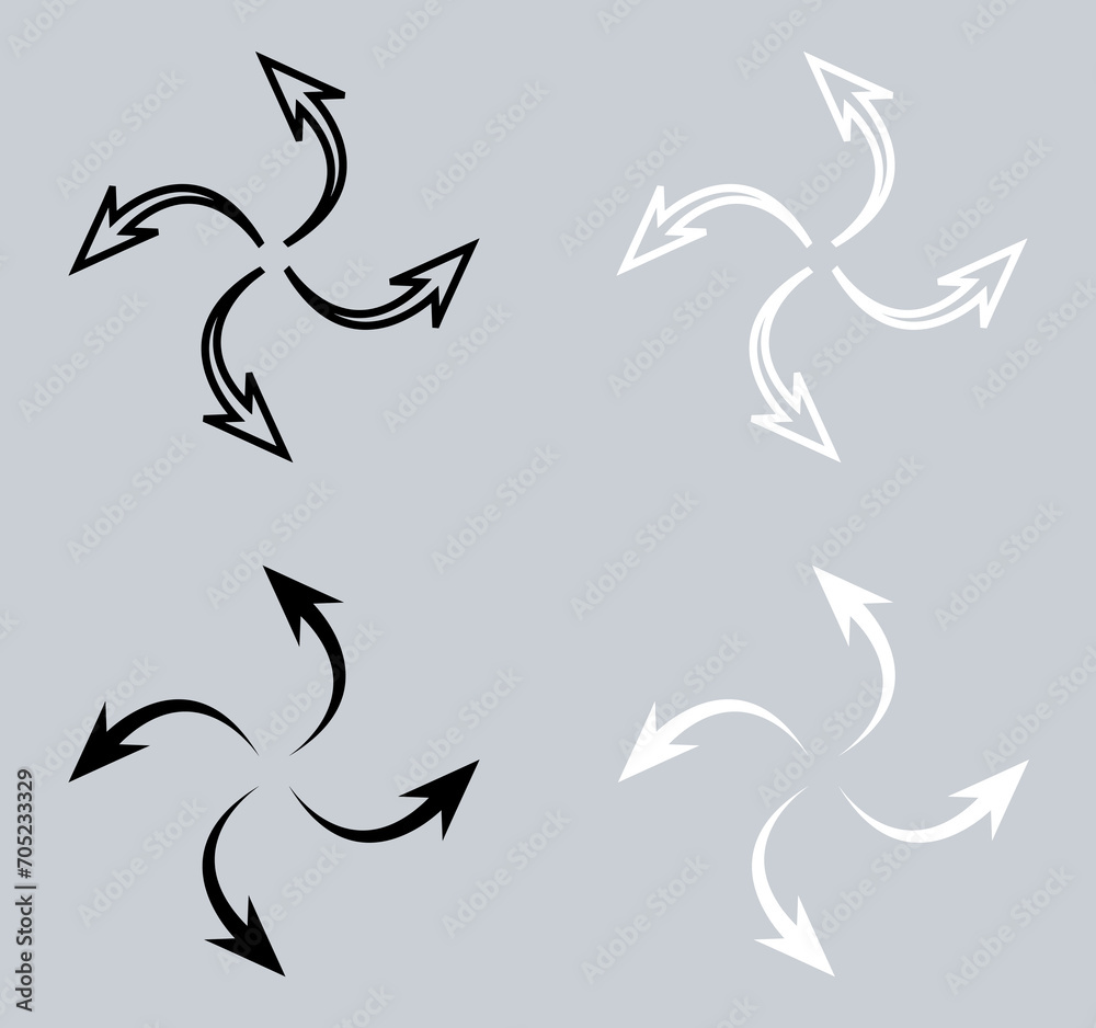 Set of Four directions icon. Four side arrow icon sign symbol in trendy flat style. Arrows pointing from the center vector icon illustration isolated on gray background
