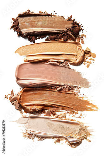 Strokes of different cosmetics in beige tones on a white background