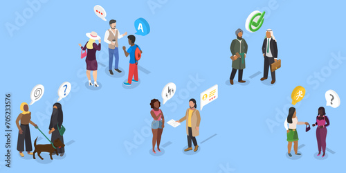 3D Isometric Flat Vector Illustration of Language Knowledge Skills And Racial Respect , Multiethnic Student Community