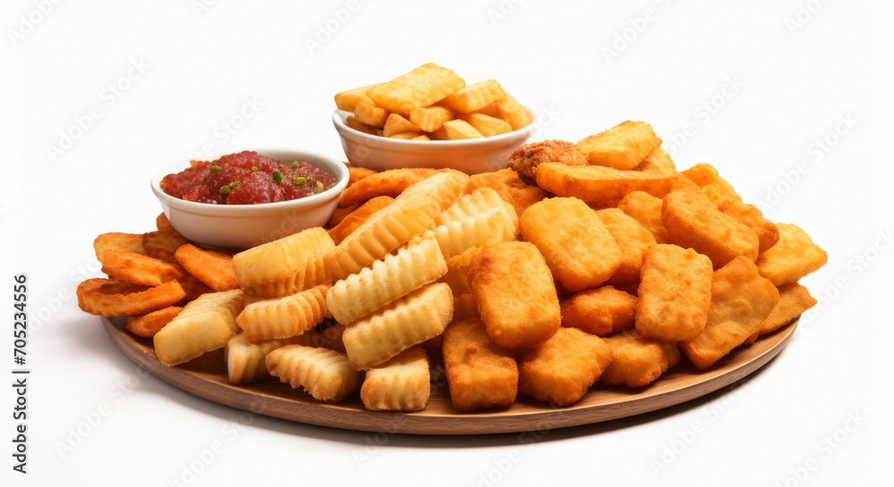 Snack de pollo frito, nuggets con salsas. Snack de pollo frito, nuggets con salsas.